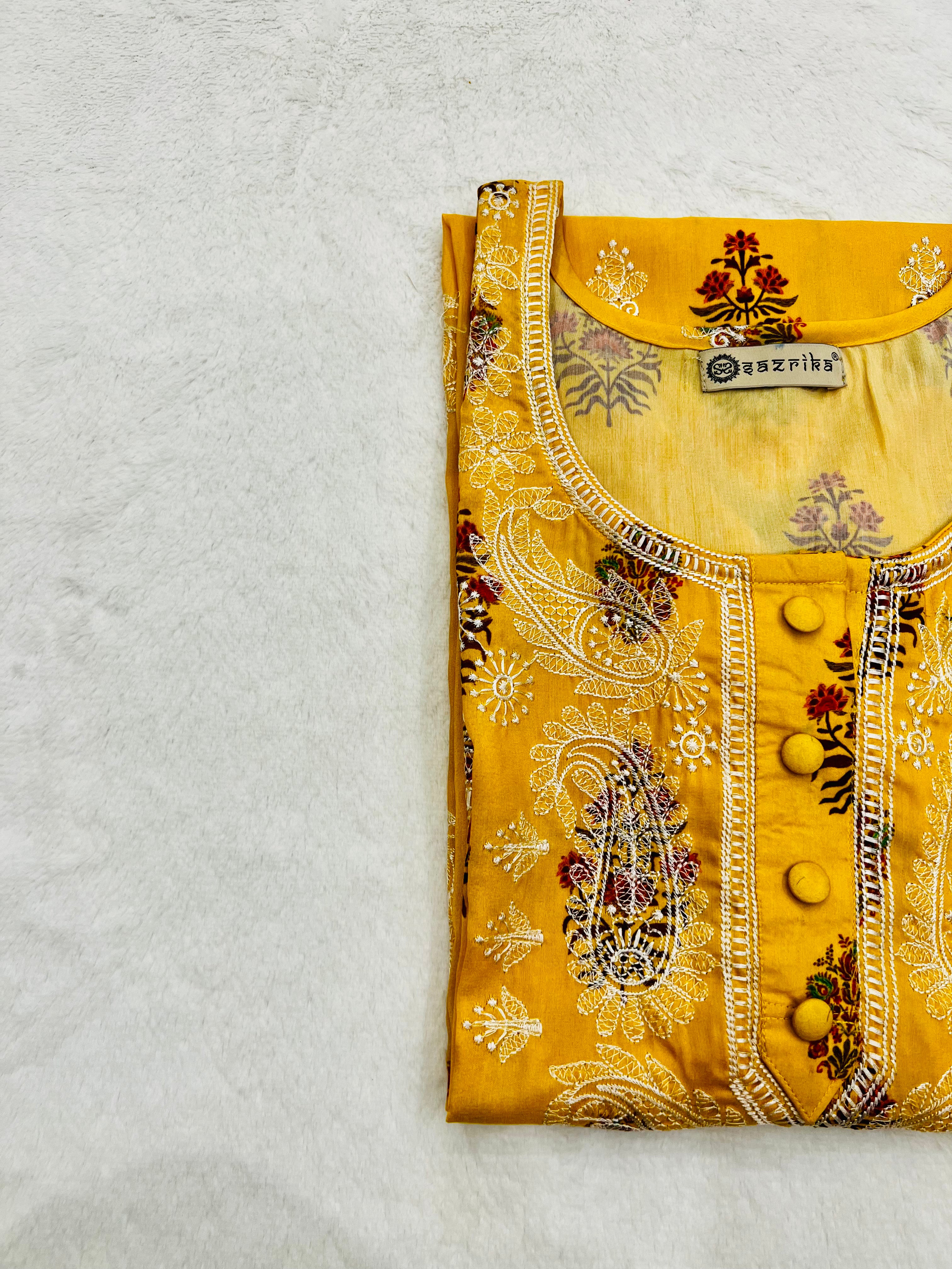 Marigold Chikankari work Kurti