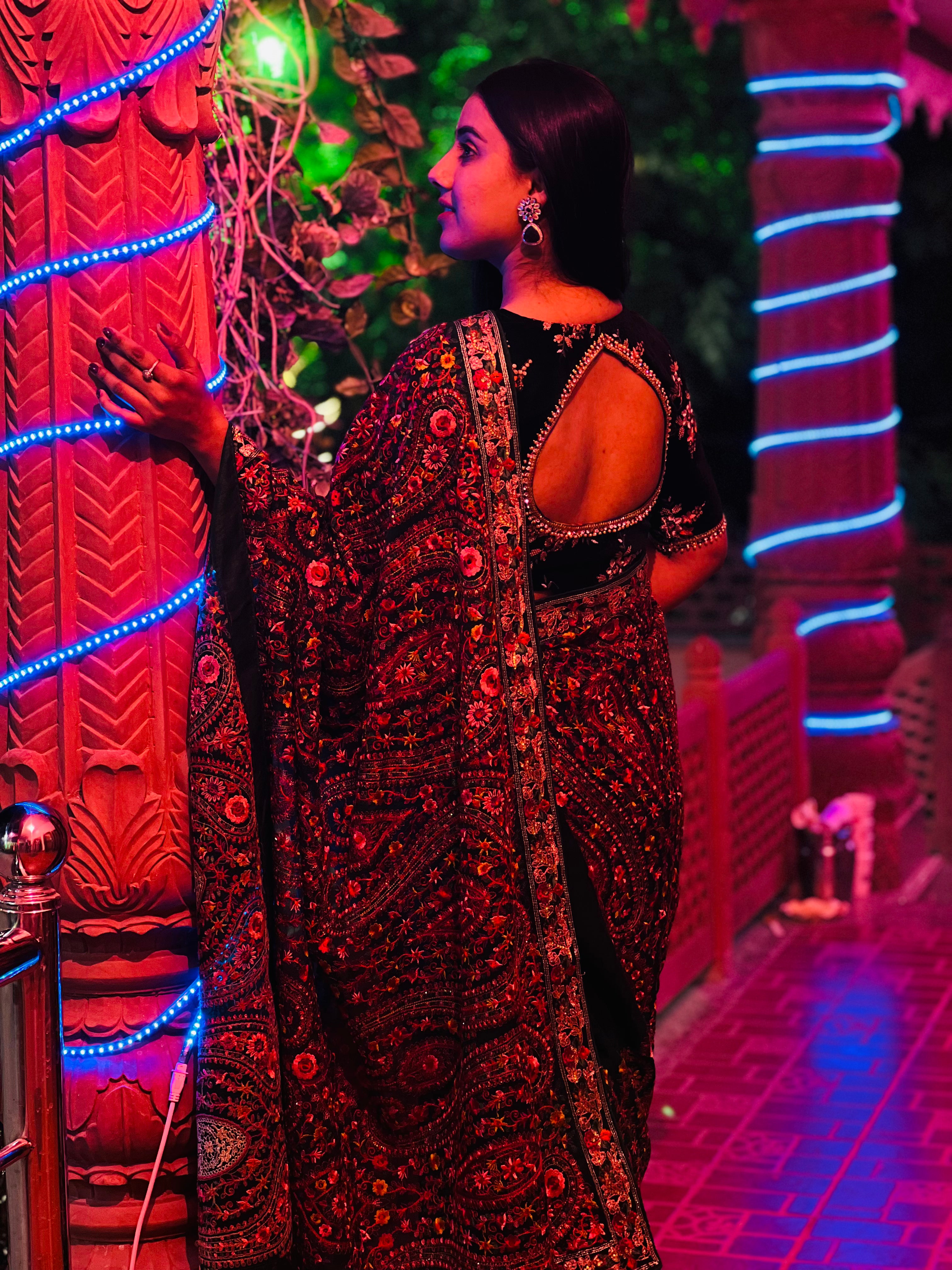 Green sabya style saree