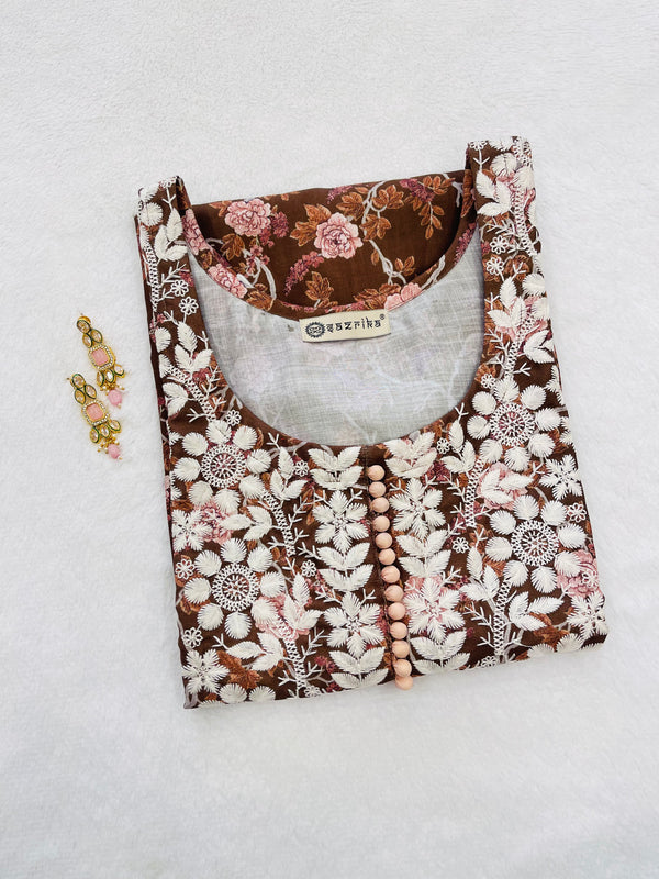 Brown chikankari straight kurti