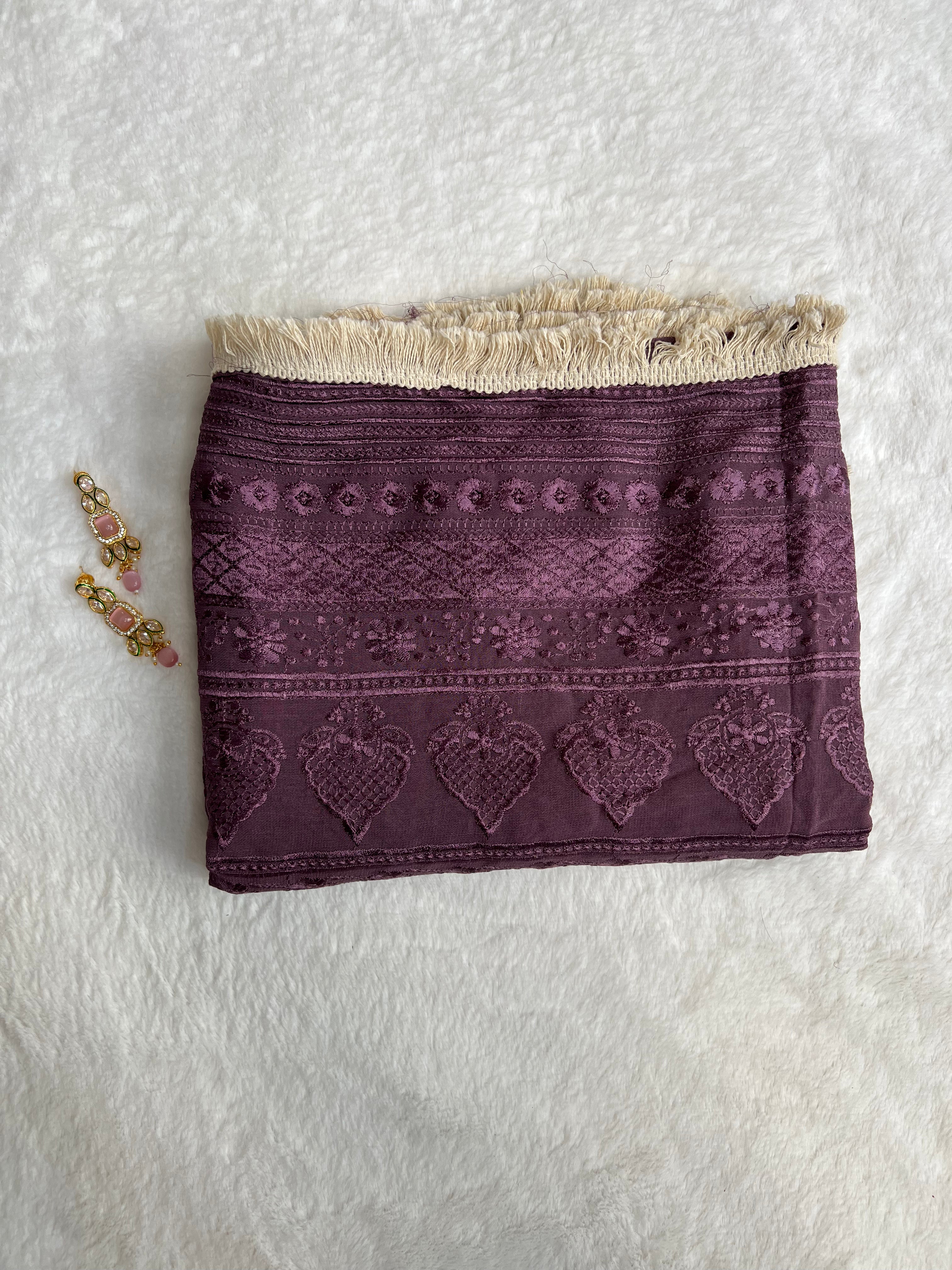 Purple machine embroidered duppatta