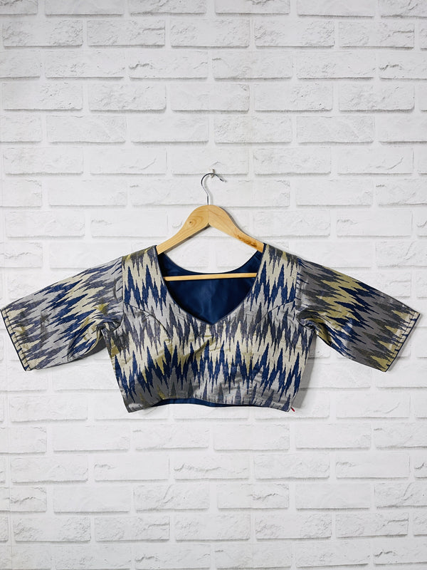 Silver Blue Cotton Ikat Blouse