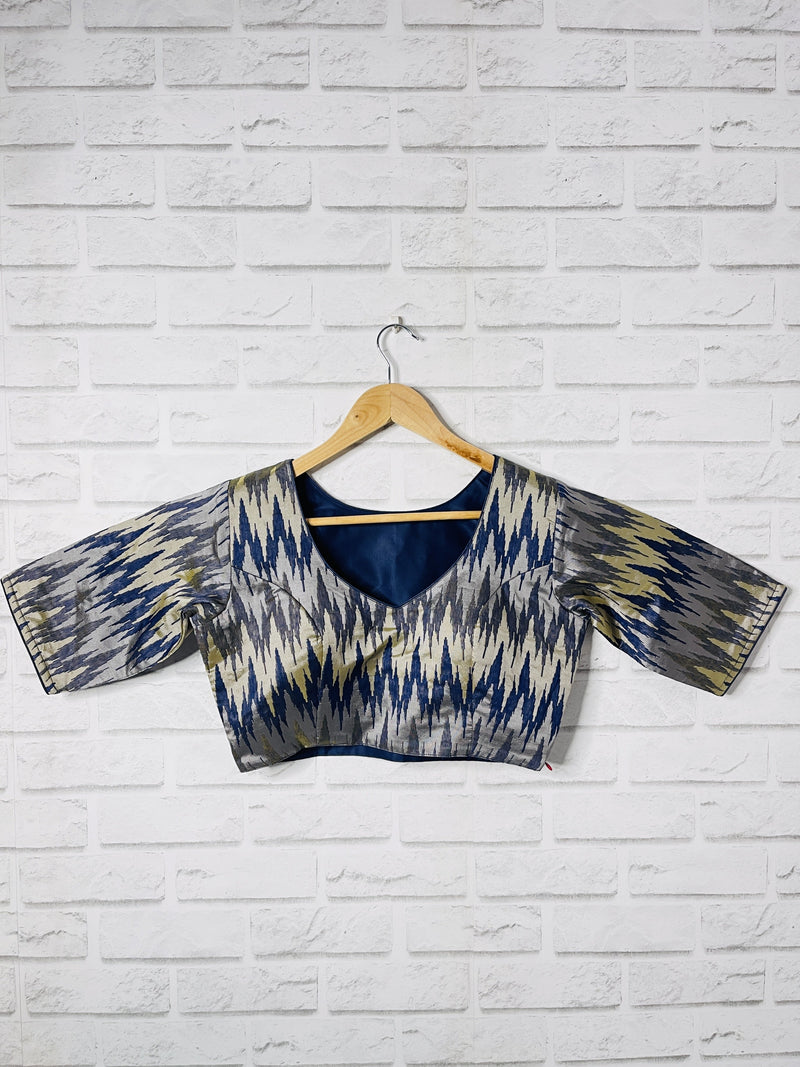 Silver Blue Cotton Ikat Blouse