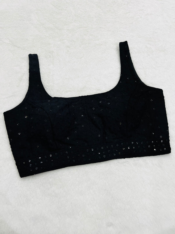 Black Cotton Lakhnavi Blouse