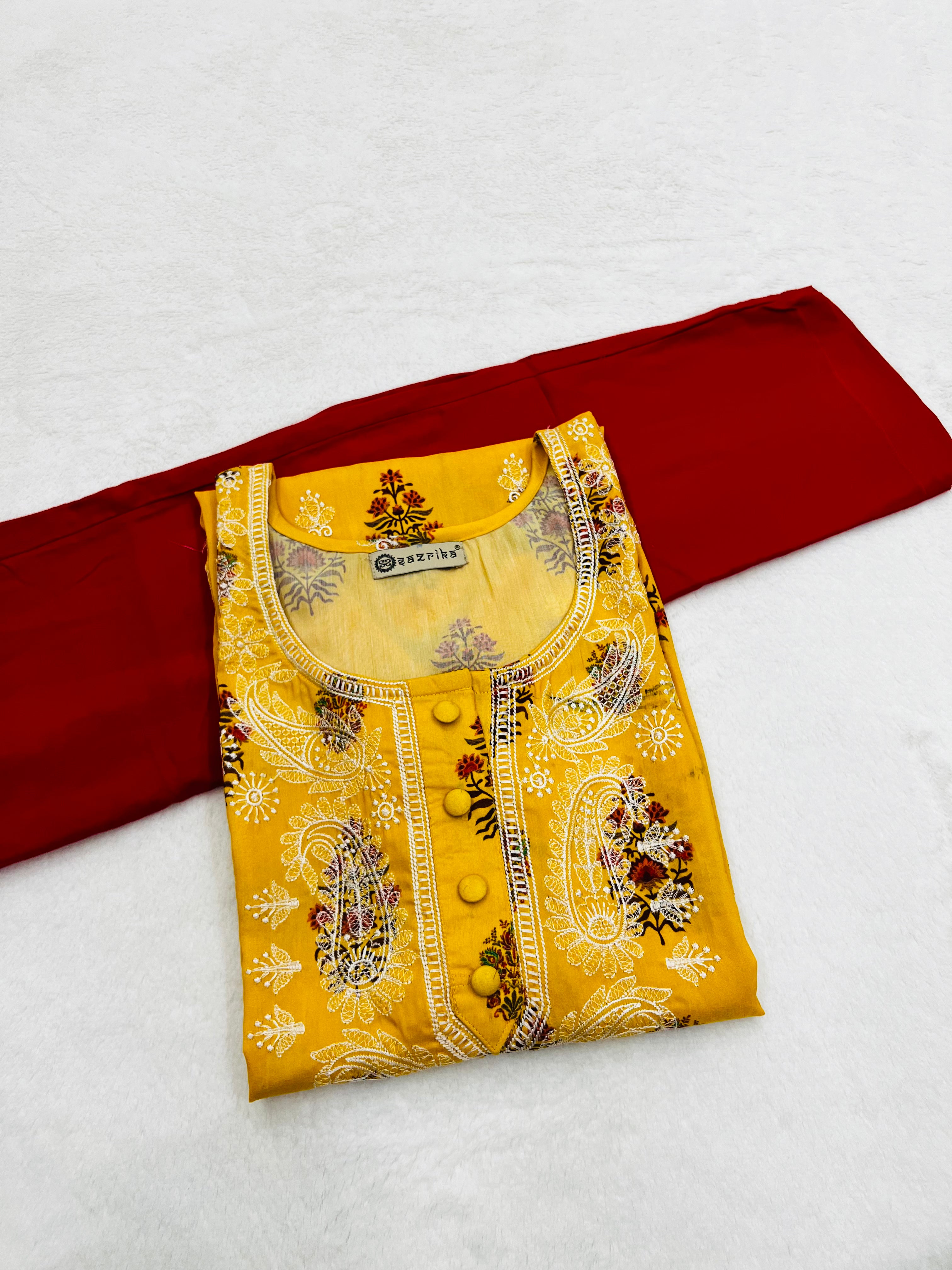 Marigold Chikankari work Kurti