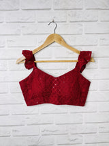 Maroon Frill Sleeves Lakhnavi Blouse