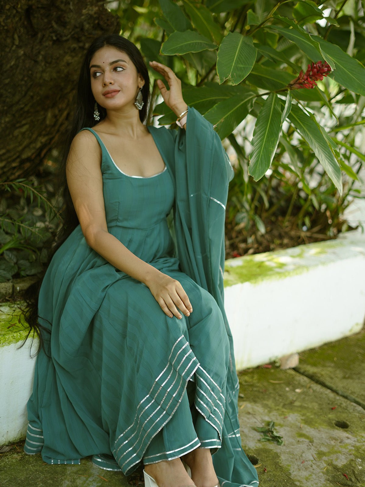 Rama green gotta work anarkali gown