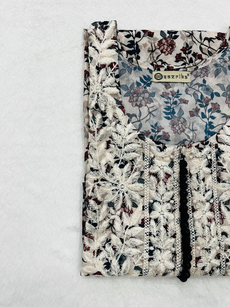 multi colour chikankari straight kurti