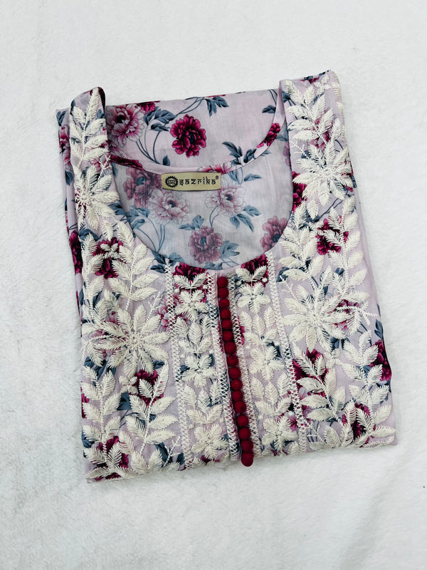 Rose pink chikankari straight kurti