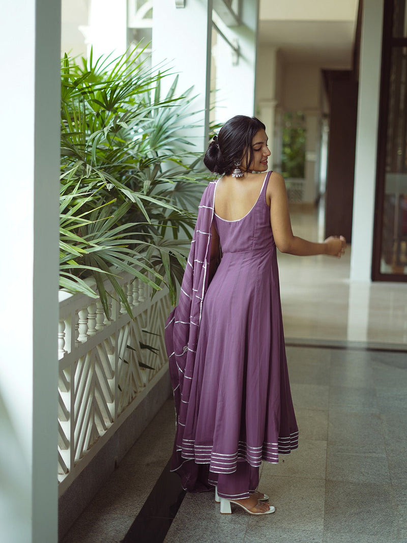 Wine Harmony Anarkali Set With Duppatta