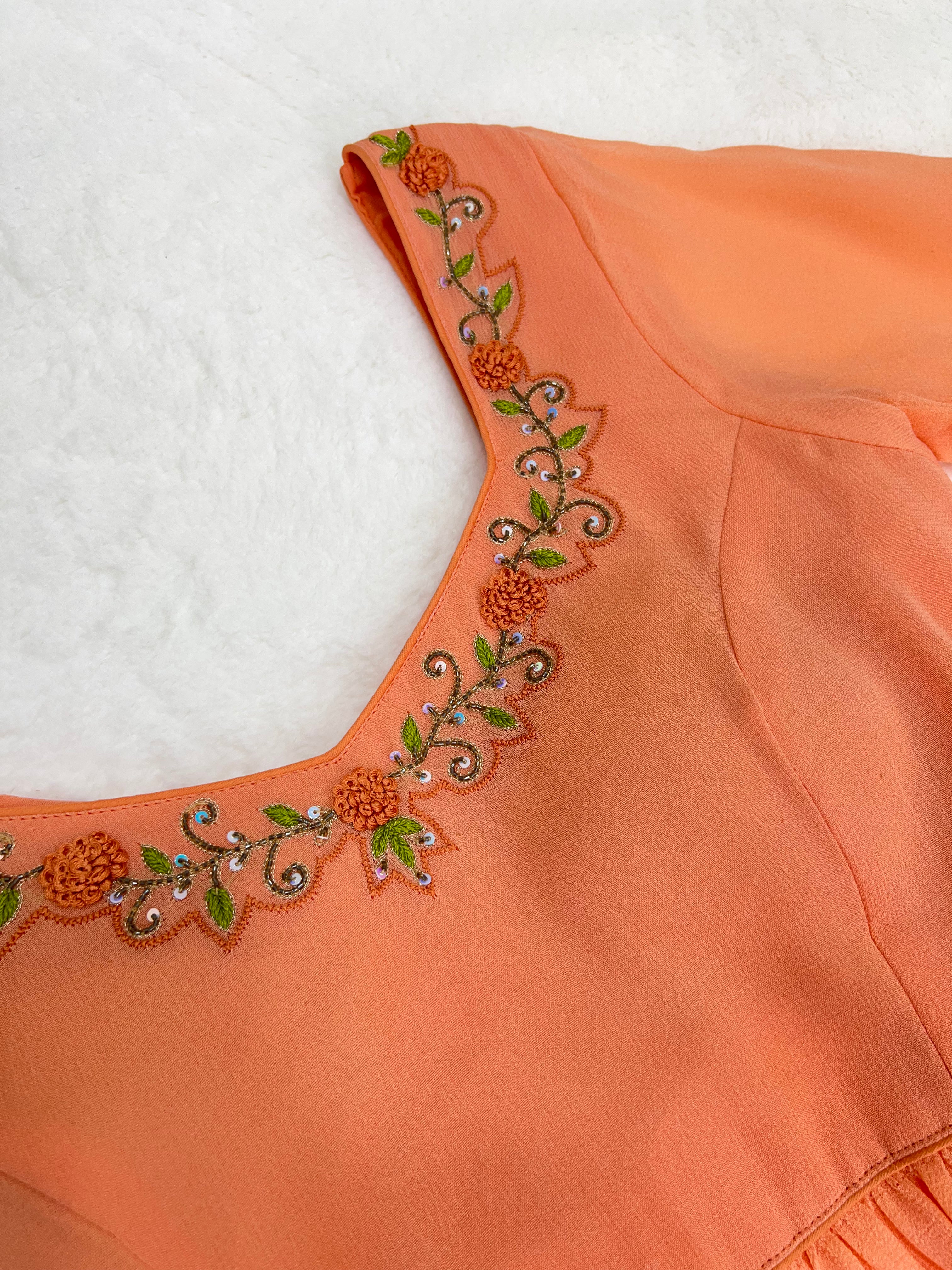 Saffron handwork Anarkali backless Gown