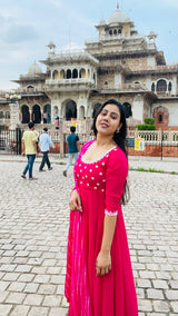 Rani pink hand work anarkali