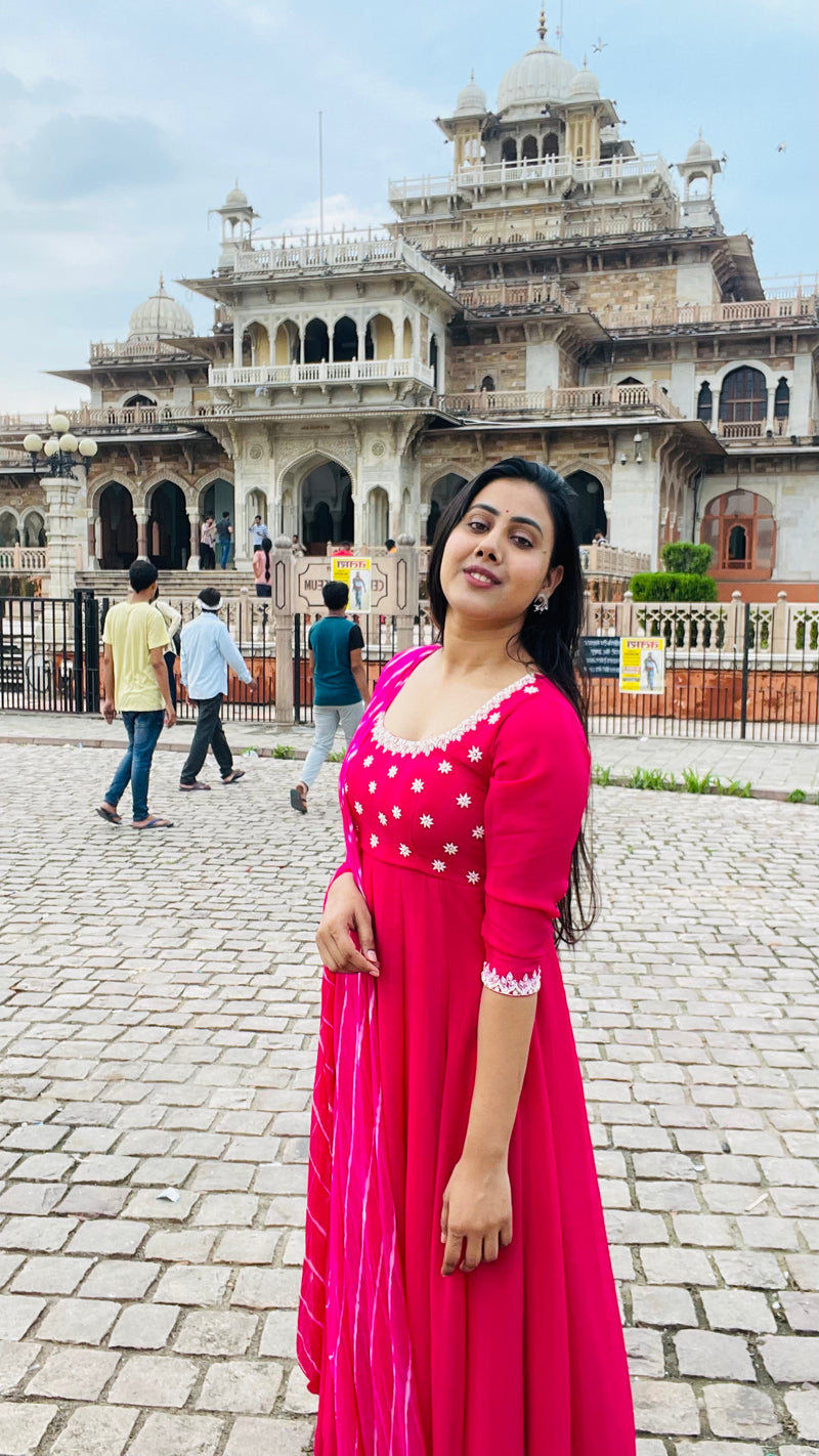 Rani pink hand work anarkali