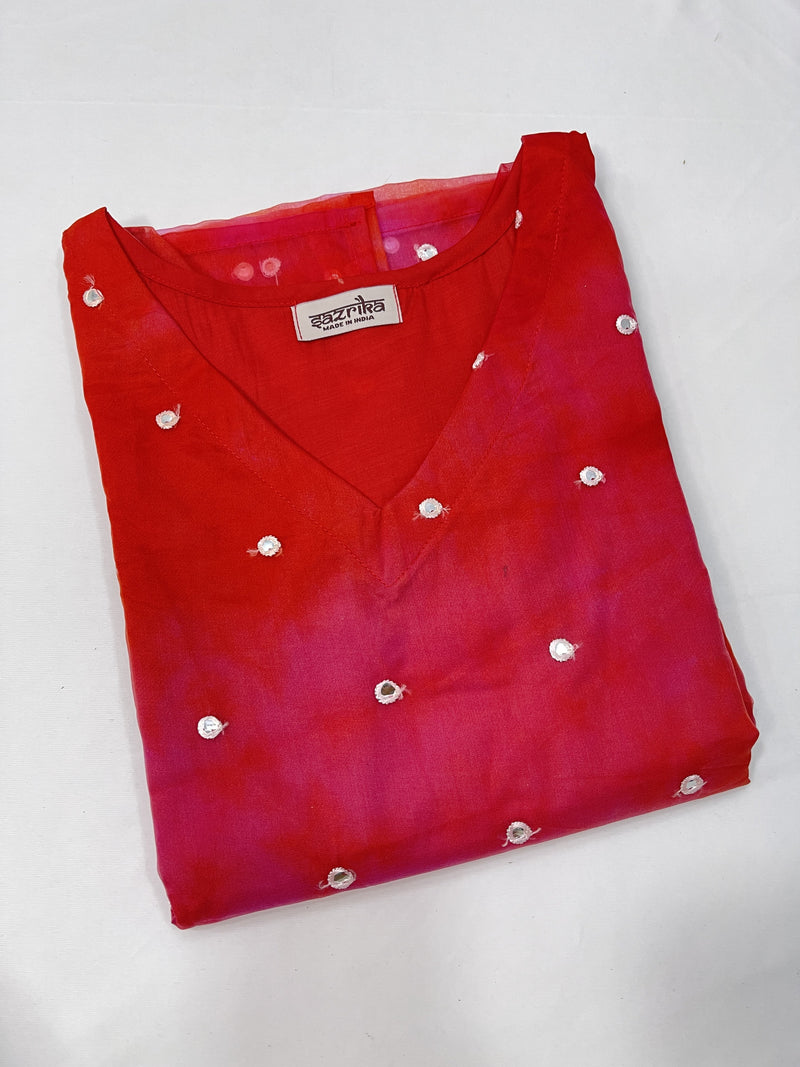 Maroon Sleeves Organza Dyed Kurti