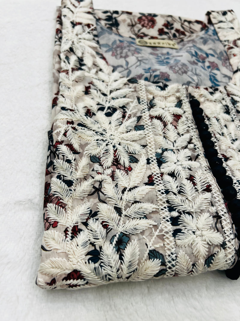 multi colour chikankari straight kurti