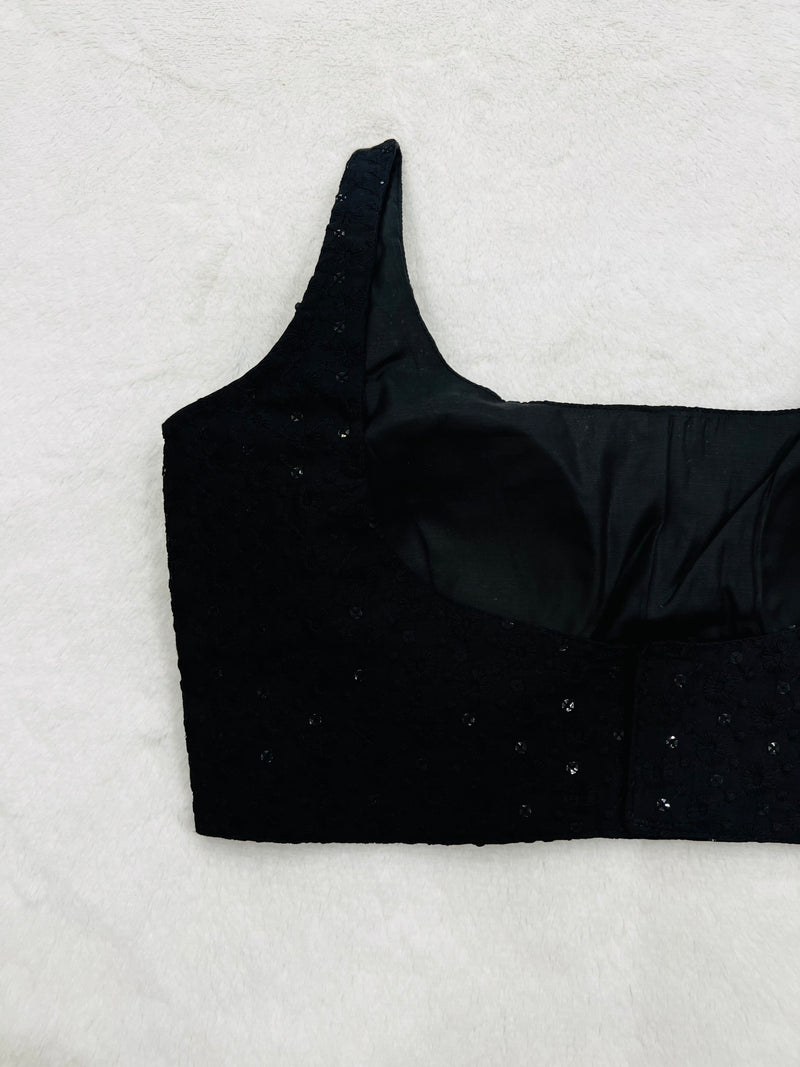 Black Cotton Lakhnavi Blouse