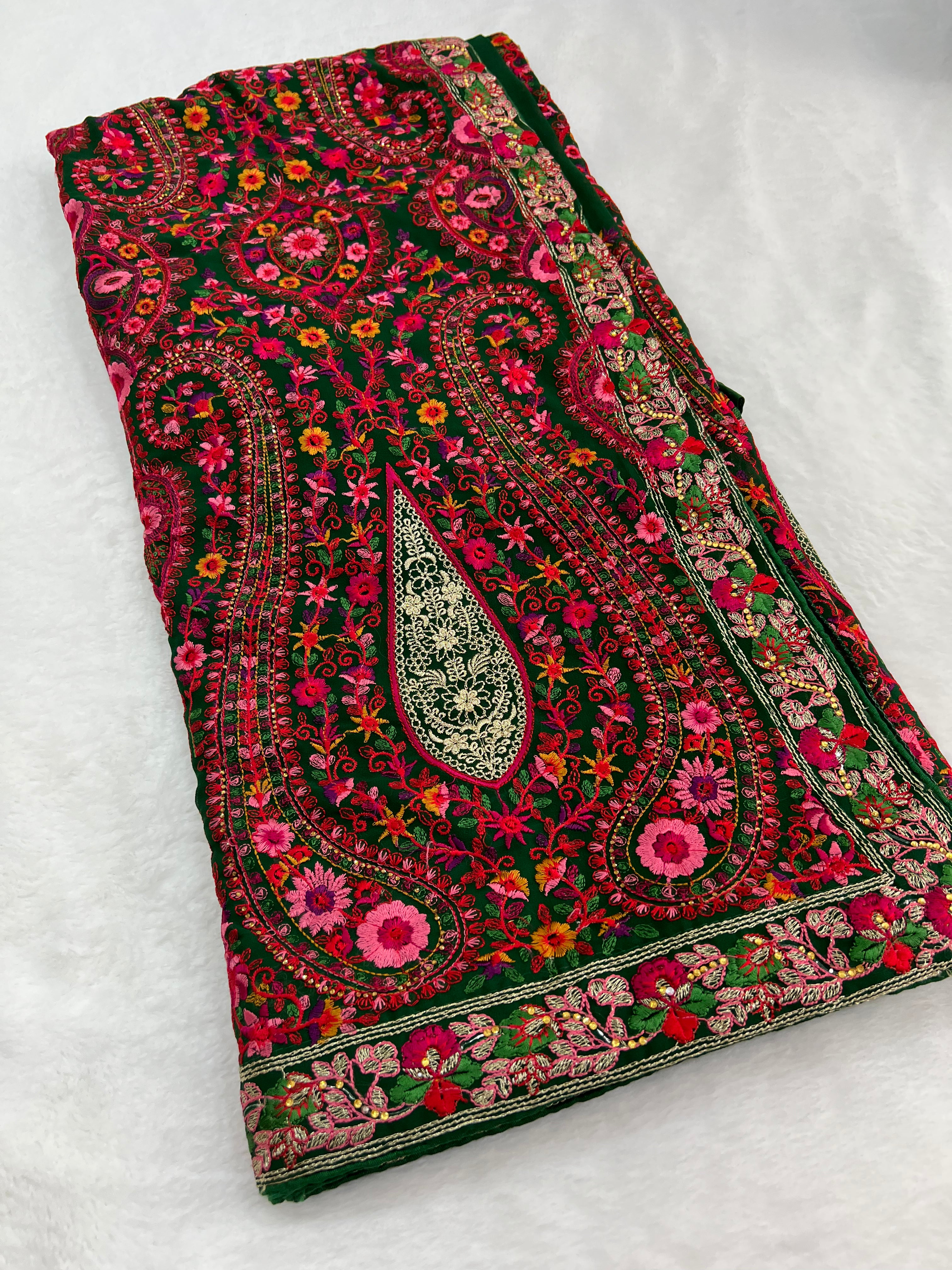 Green sabya style saree