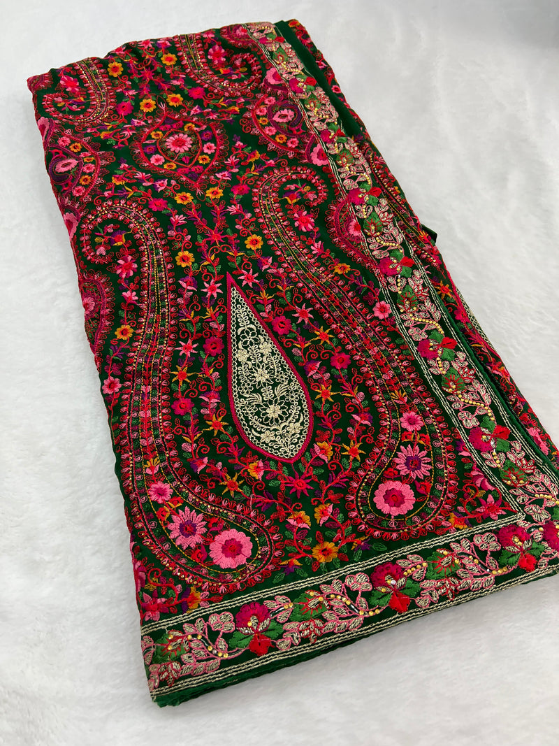 Green sabya style saree