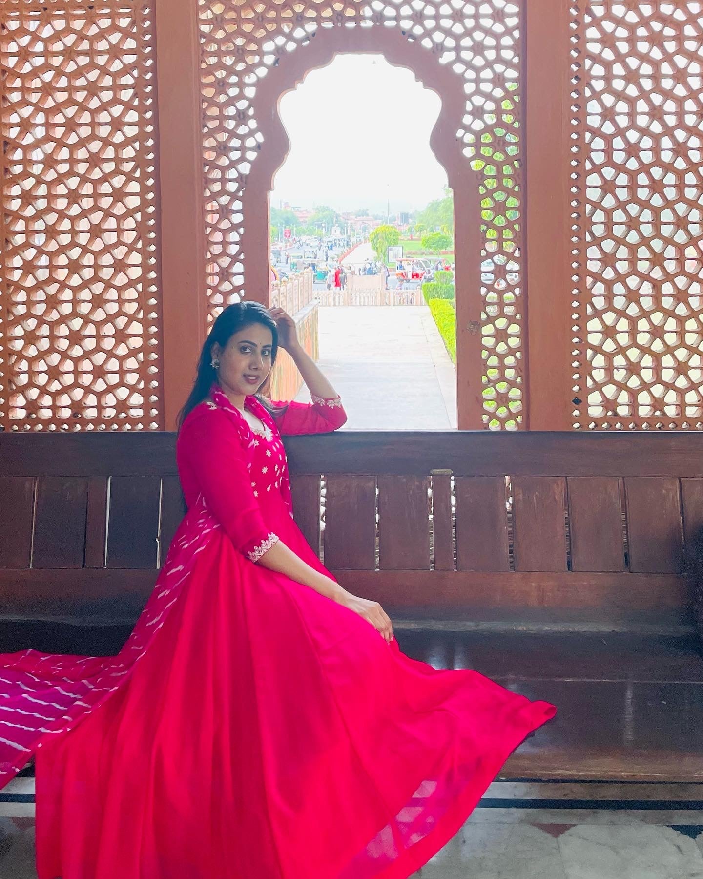 Rani pink hand work anarkali