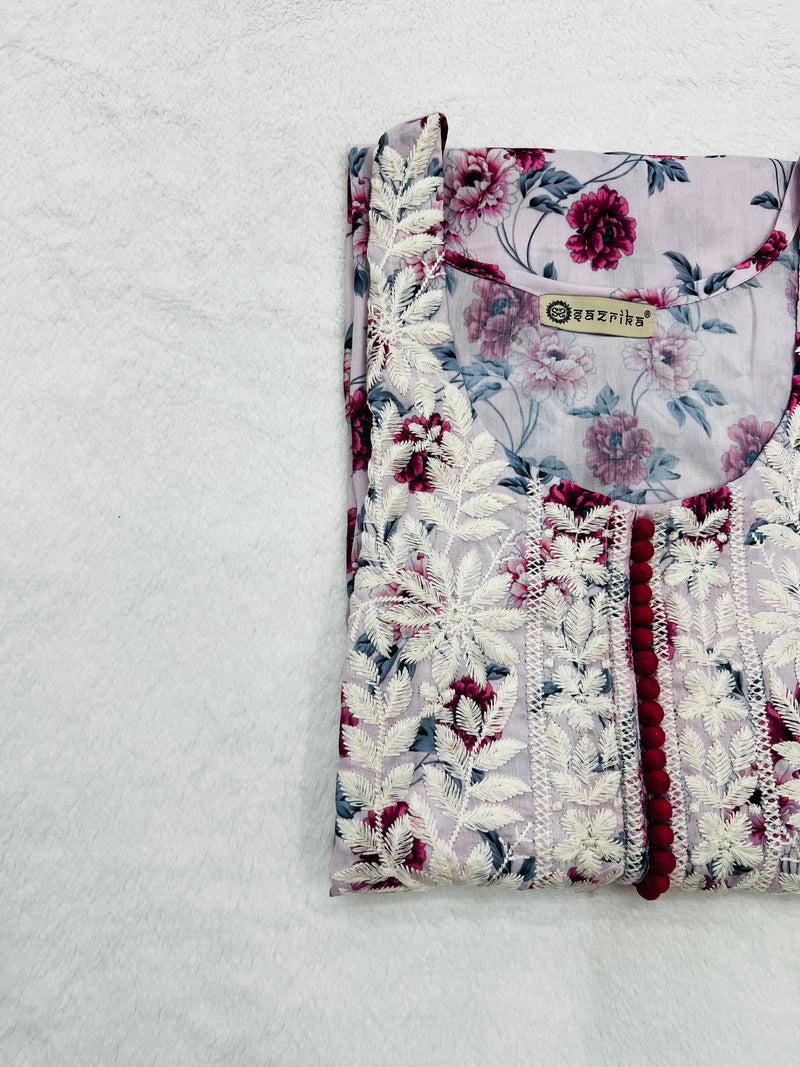 Rose pink chikankari straight kurti