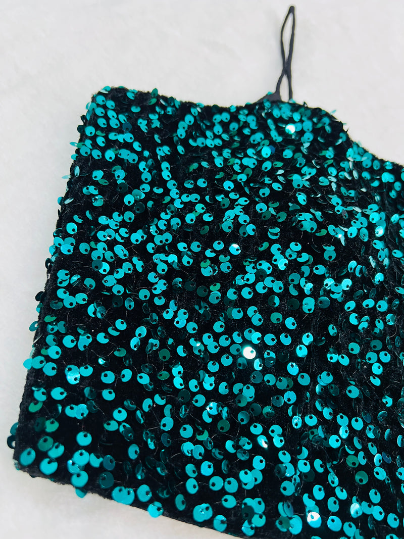 Green velvet sequin blouse