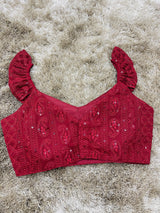 Maroon Frill Sleeves Lakhnavi Blouse