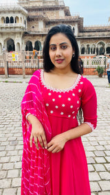 Rani pink hand work anarkali