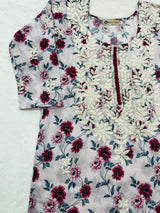 Rose pink chikankari straight kurti