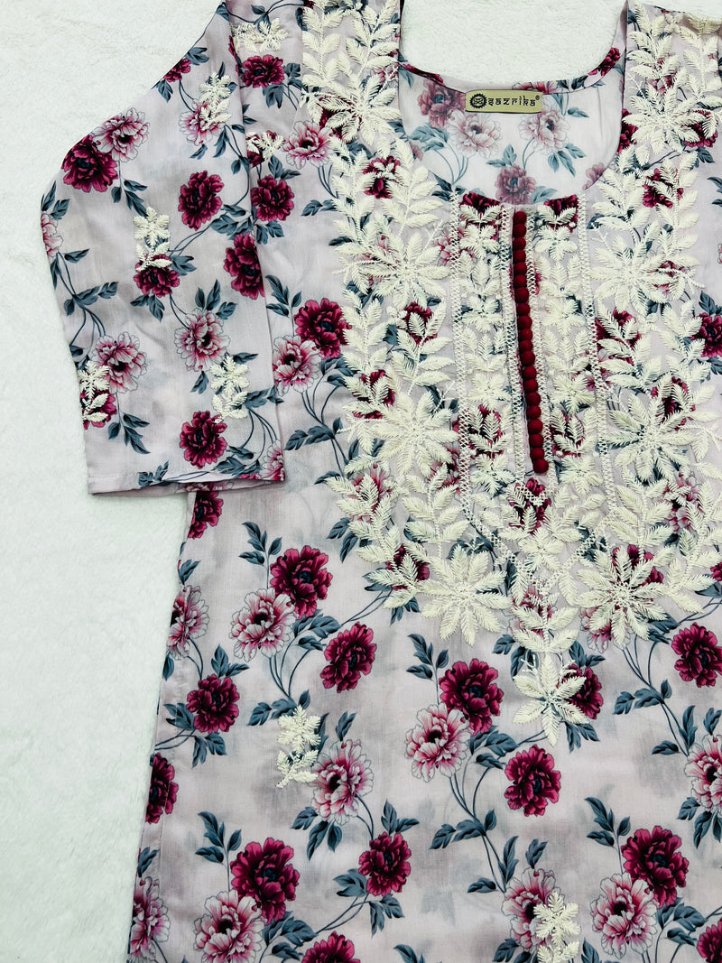 Rose pink chikankari straight kurti