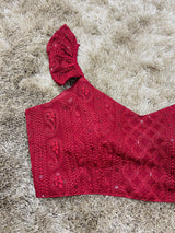 Maroon Frill Sleeves Lakhnavi Blouse