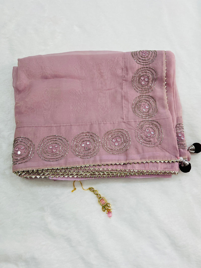 Baby pink organza handwork saree