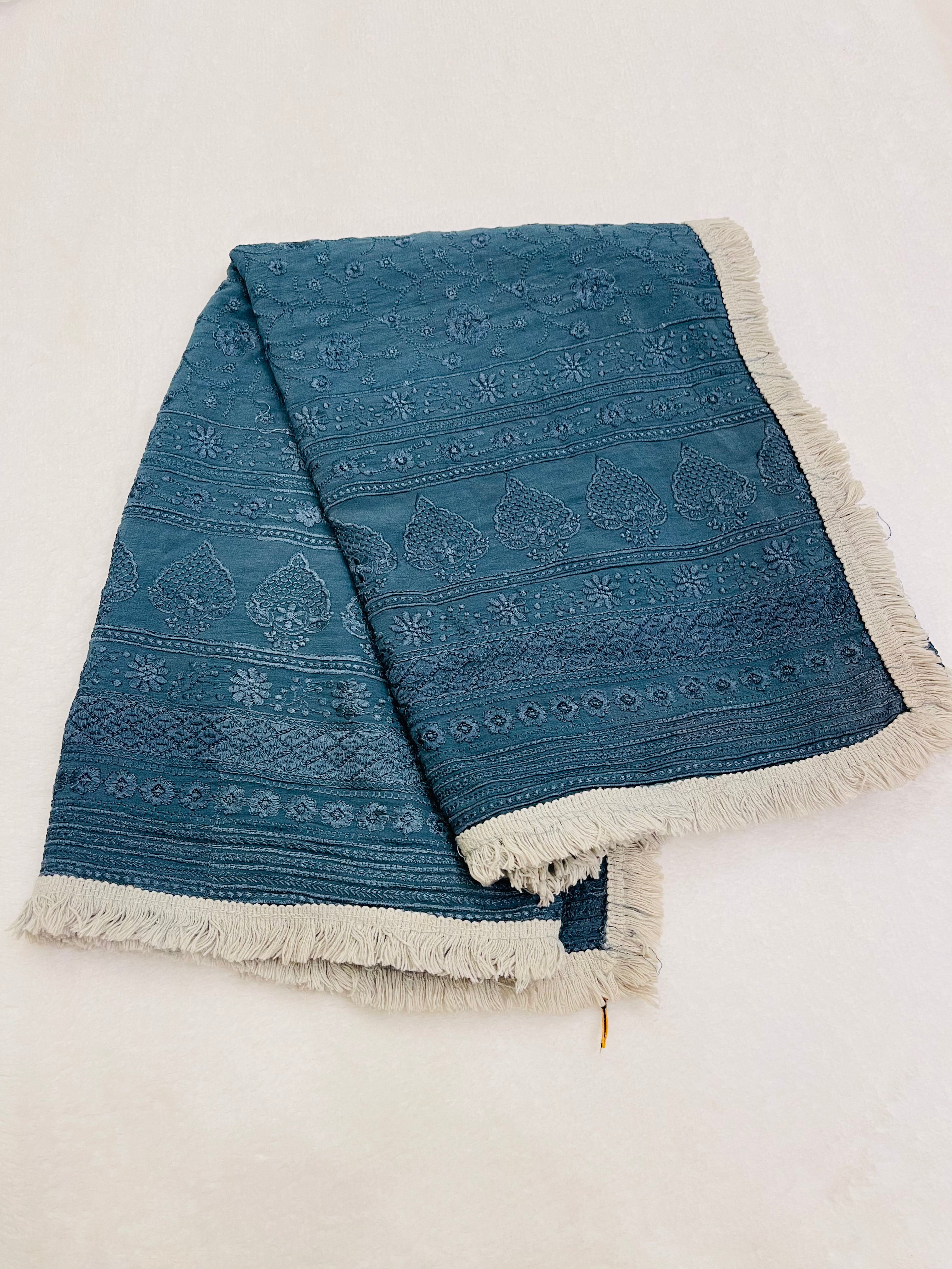 Powder Blue Viscose Georgette embroidered duppatta