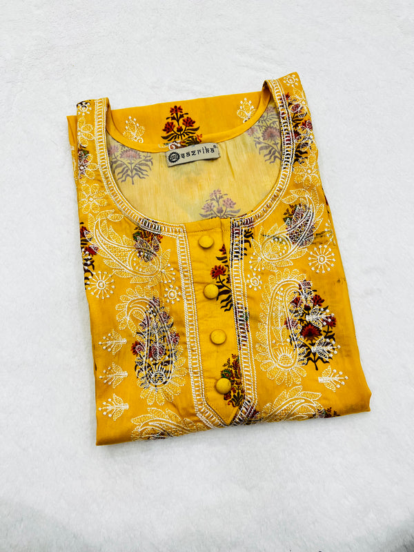 Marigold Chikankari work Kurti