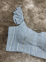 Nude Blue Frill Sleeves Blouse