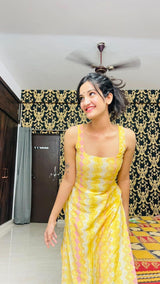 Yellow  Chanderi Straight Kurti