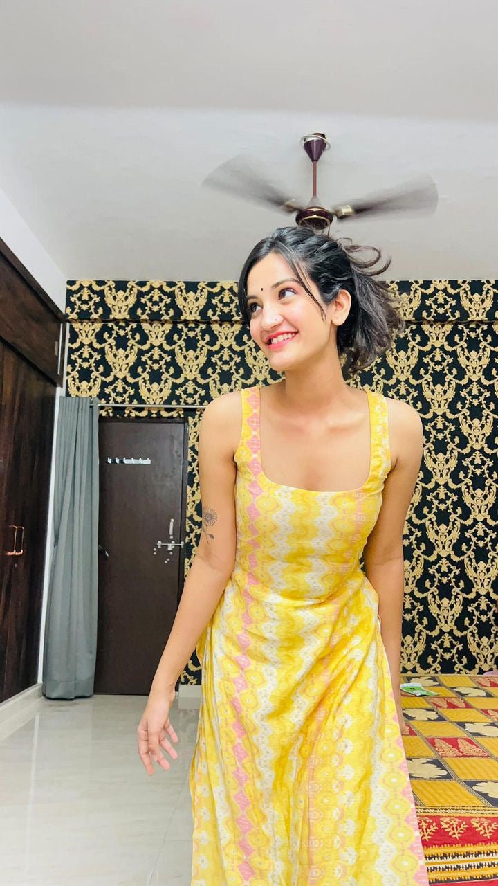Yellow  Chanderi Straight Kurti