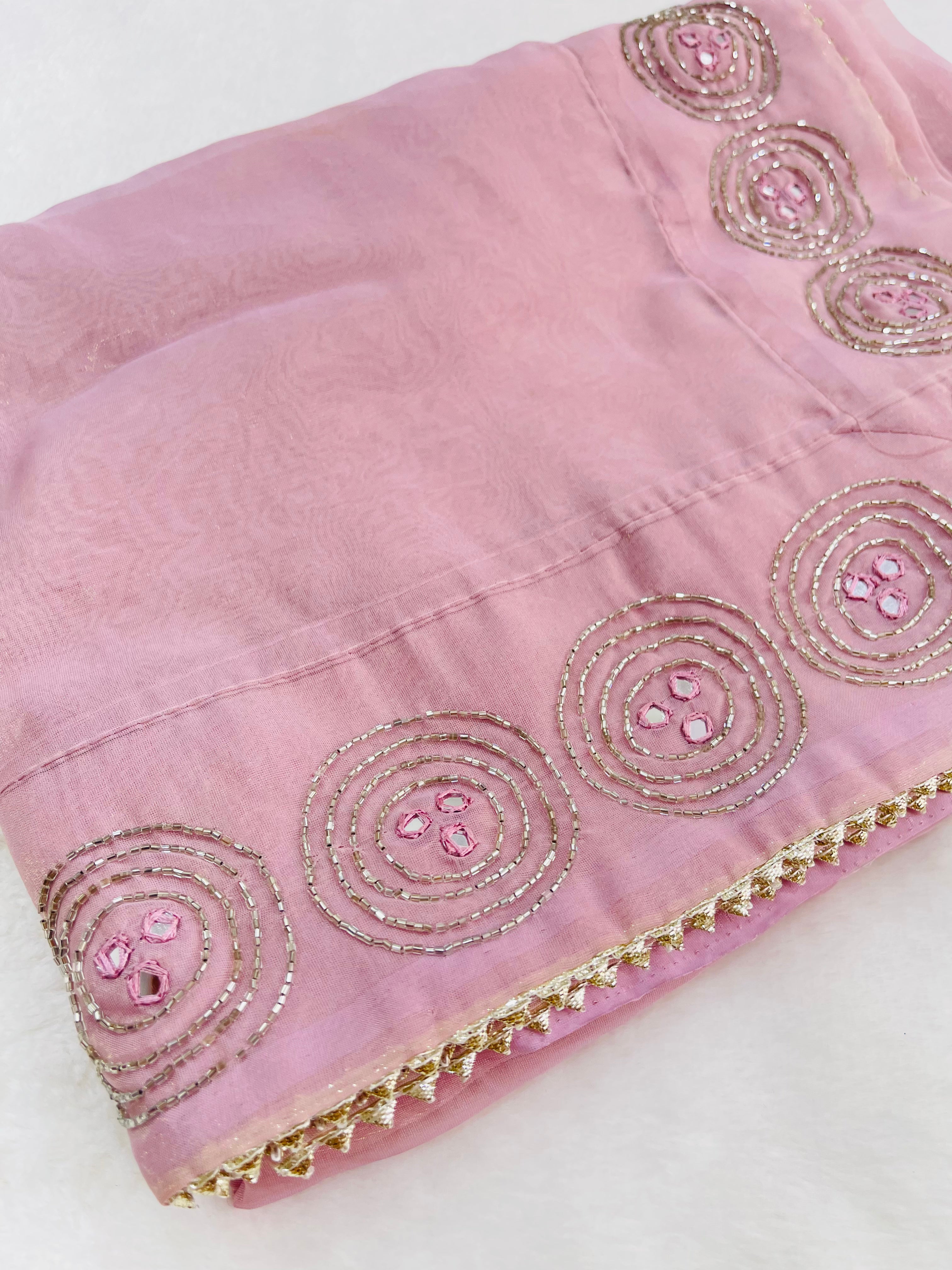 Baby pink organza handwork saree