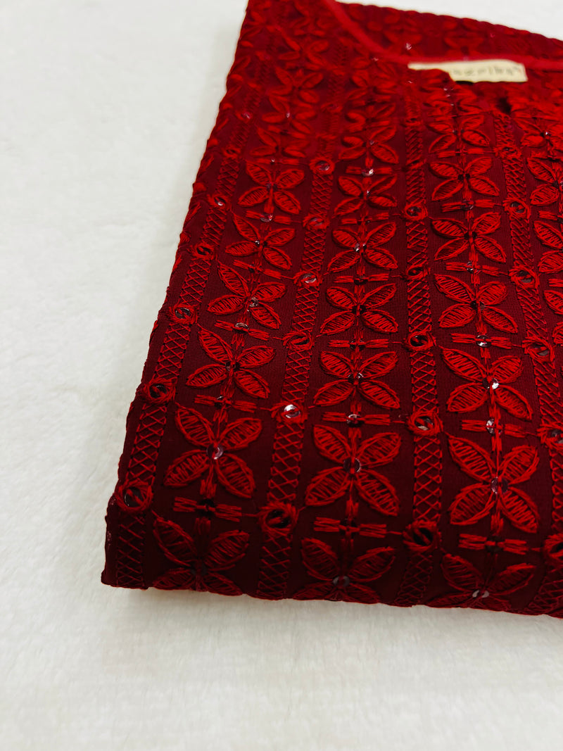 Maroon Cosmos Chikankari Kurti