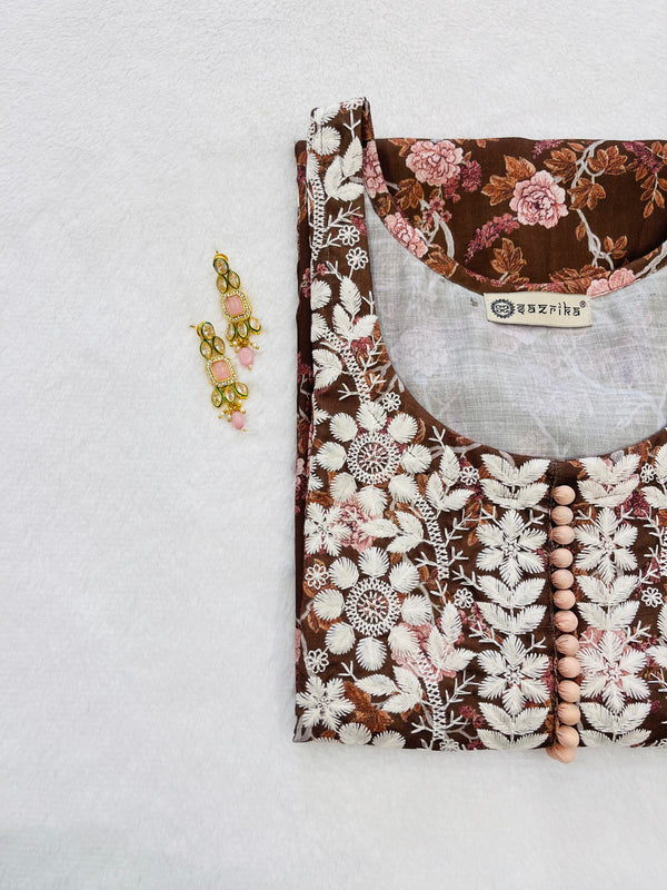 Brown chikankari straight kurti
