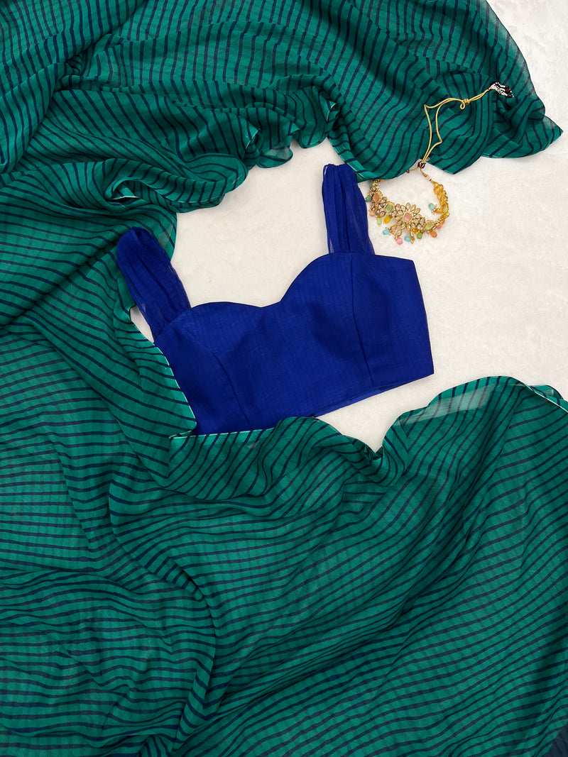 Turquoise Chiffon leheriya print saree
