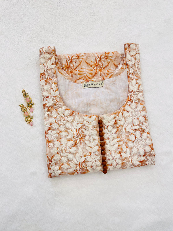 Peach chikankari straight kurti