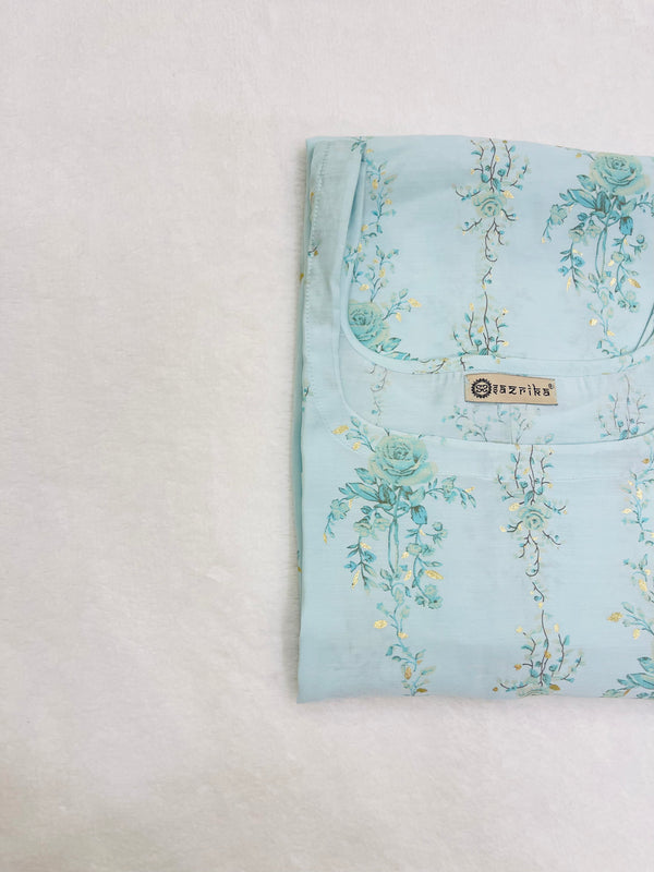 Blue Chanderi Straight Kurti
