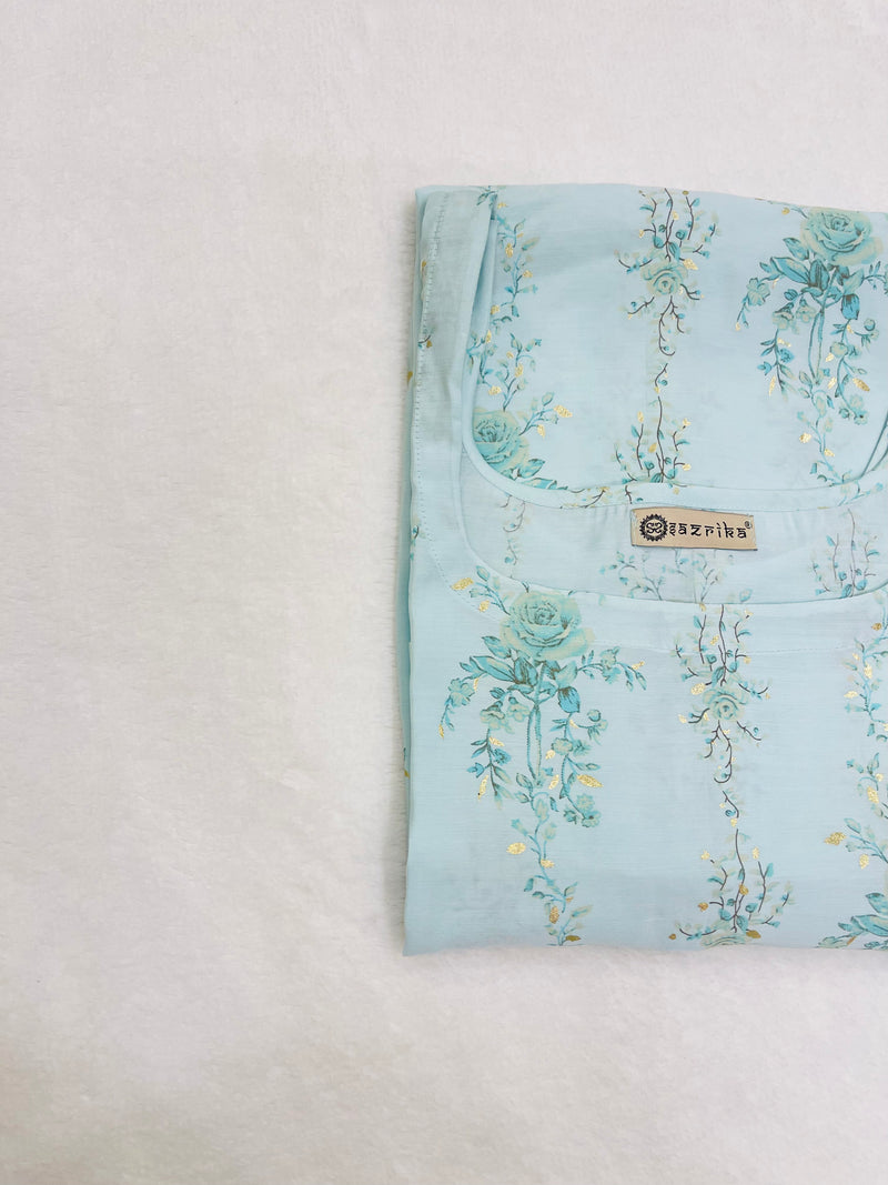 Blue Chanderi Straight Kurti