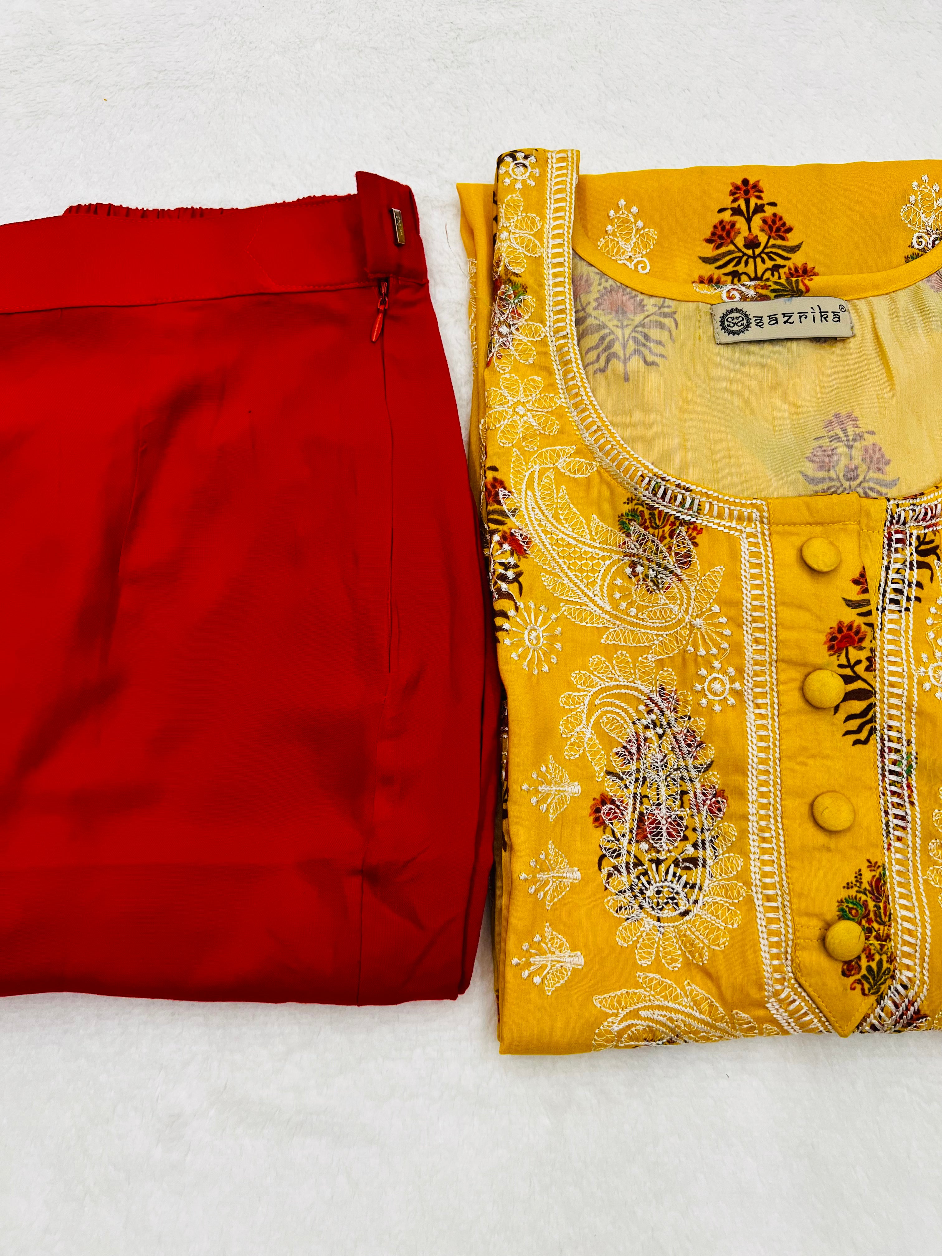 Marigold Chikankari work Kurti