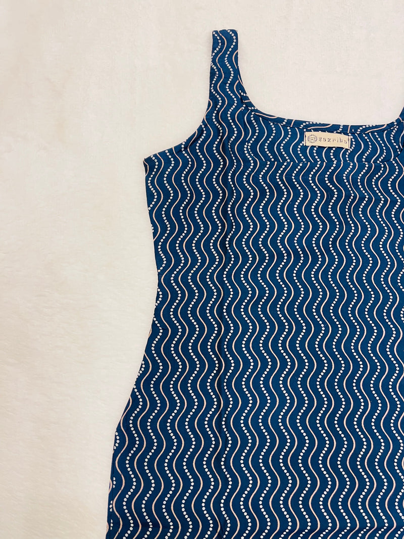 Navy Blue Chanderi Straight Kurti