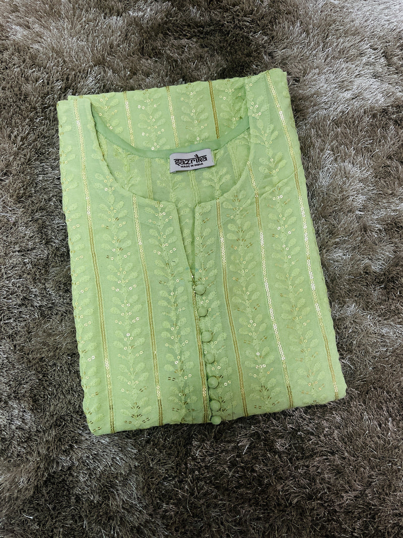 Light Green Chikankari Work Kurti