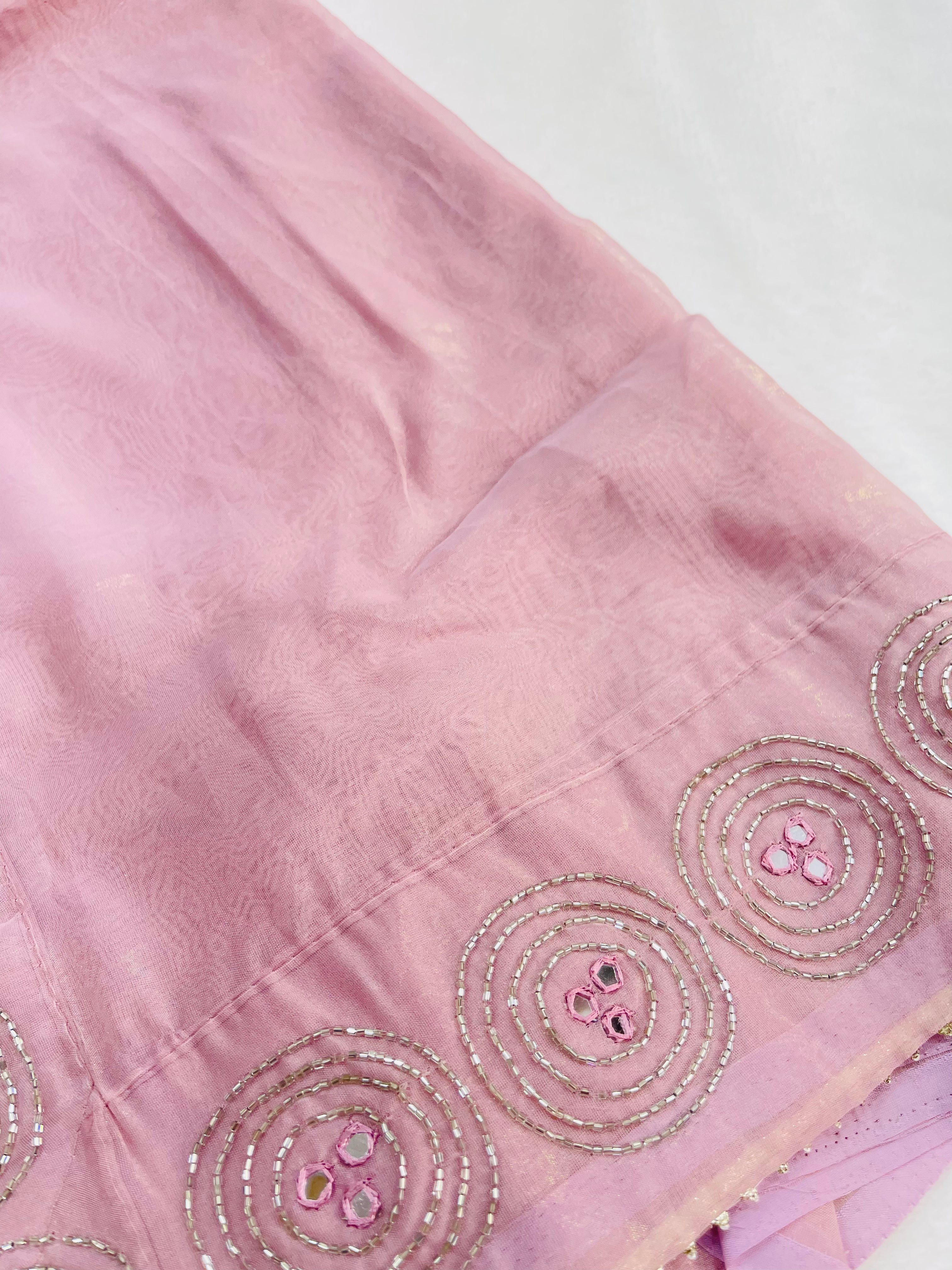 Baby pink organza handwork saree