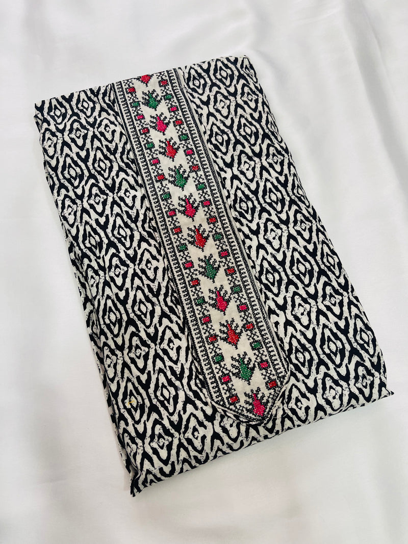 Black printed unstitched suit set