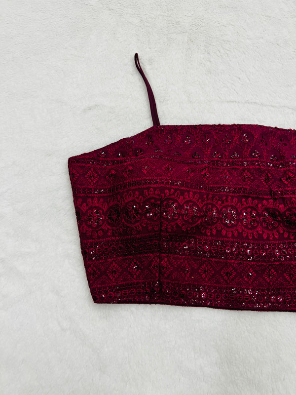 Dark Maroon Lkahnvai work Blouse